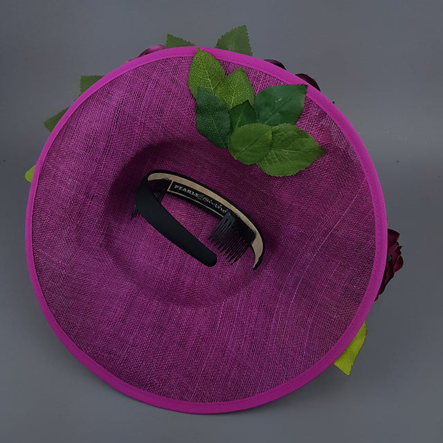 "Belle" Fuchsia Pink Floral Hat with Flamingos