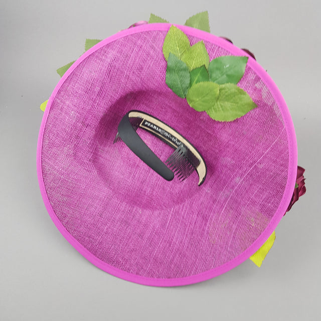 "Belle" Fuchsia Pink Floral Hat with Flamingos