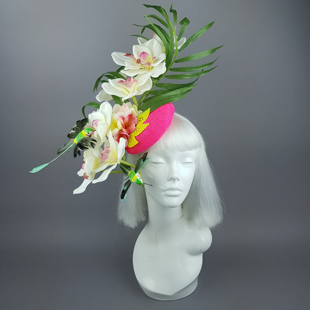 "Glow" Neon Pink Orchid Flowers Fascinator Hat