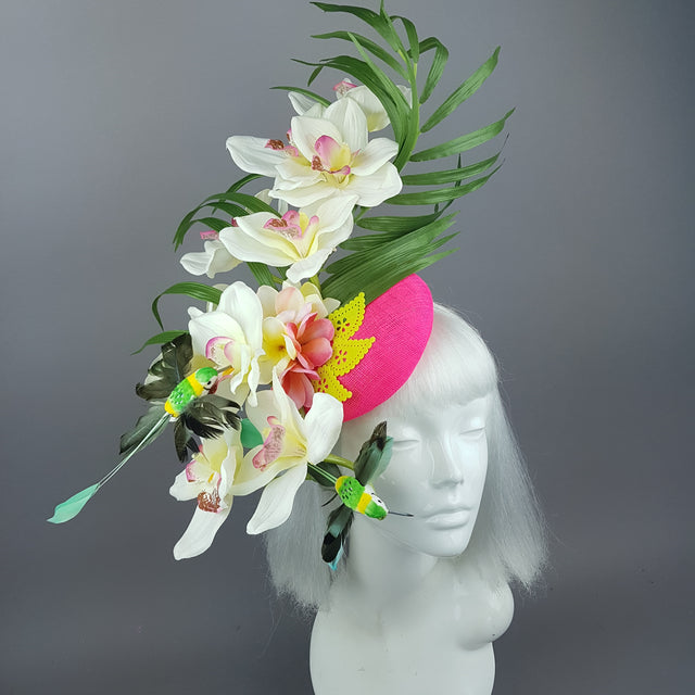 "Glow" Neon Pink Orchid Flowers Fascinator Hat