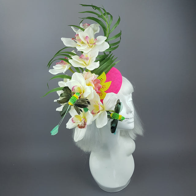 "Glow" Neon Pink Orchid Flowers Fascinator Hat