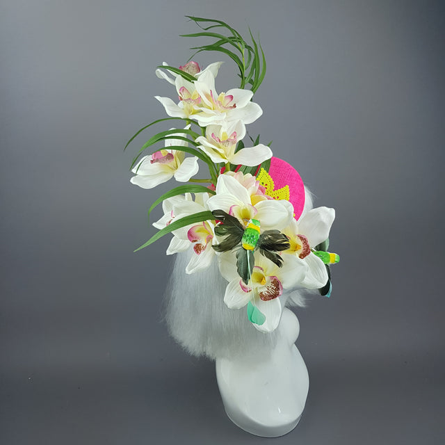 "Glow" Neon Pink Orchid Flowers Fascinator Hat