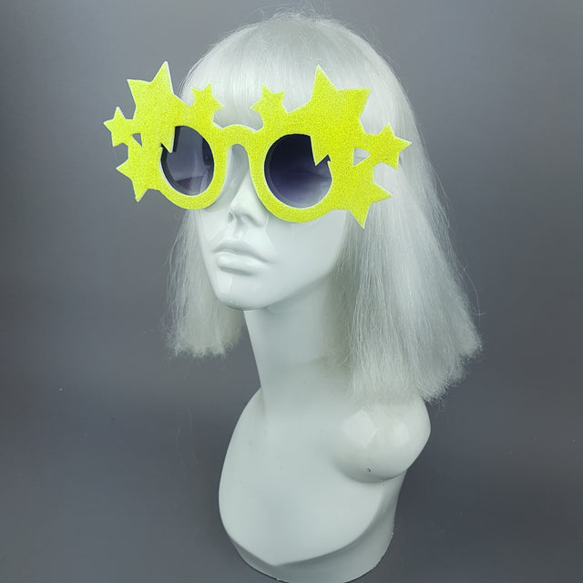 "Bright Star" Neon Yellow Glitter Stars Sunglasses