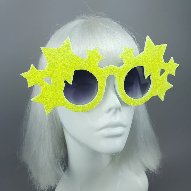 "Bright Star" Neon Yellow Glitter Stars Sunglasses