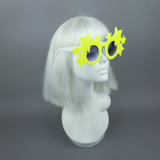 "Bright Star" Neon Yellow Glitter Stars Sunglasses