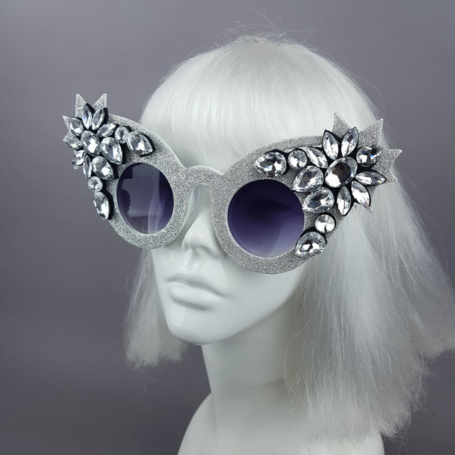 "Taimana" Holographic Silver Glitter Jewel Sunglasses