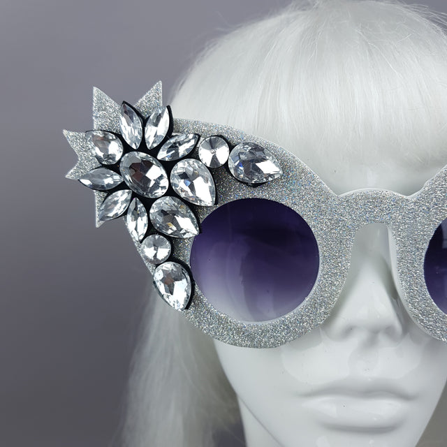 "Taimana" Holographic Silver Glitter Jewel Sunglasses