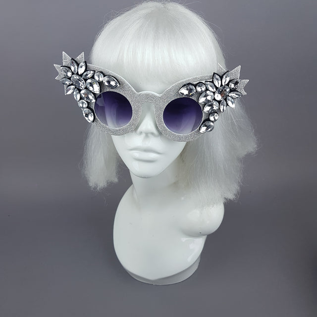 "Taimana" Holographic Silver Glitter Jewel Sunglasses