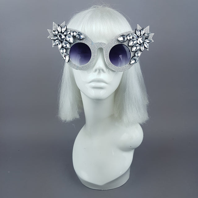 "Taimana" Holographic Silver Glitter Jewel Sunglasses