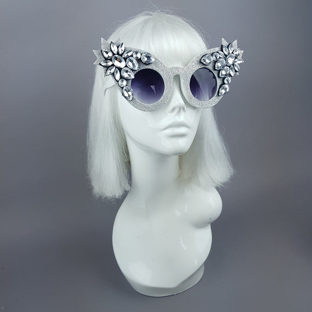 "Taimana" Holographic Silver Glitter Jewel Sunglasses