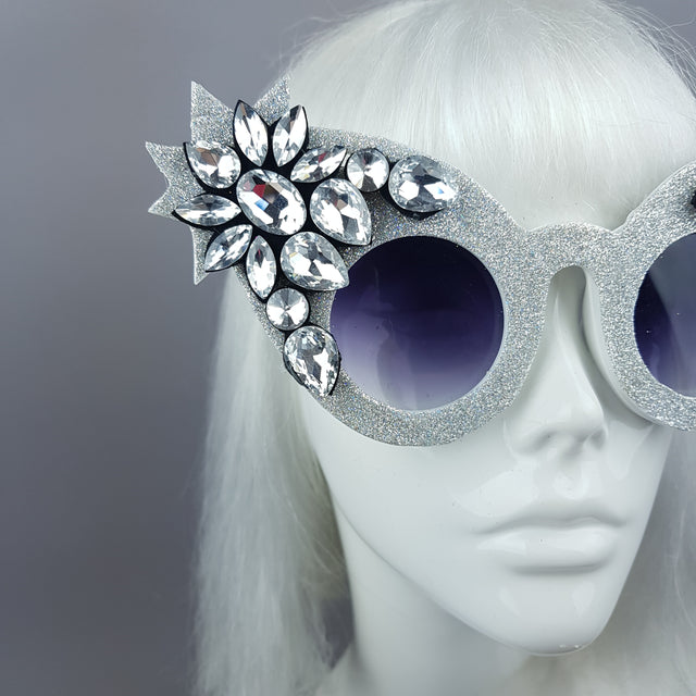"Taimana" Holographic Silver Glitter Jewel Sunglasses