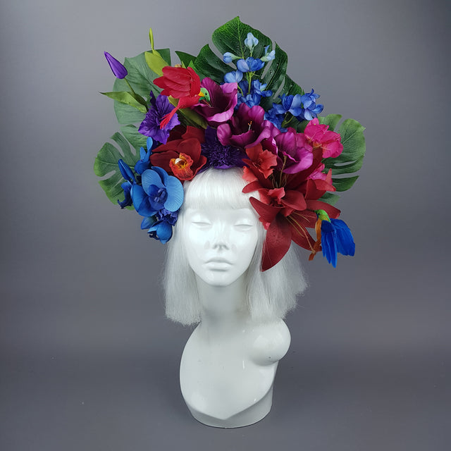 "Lilja" Colourful Hummingbird & Tropical Flower Headdress