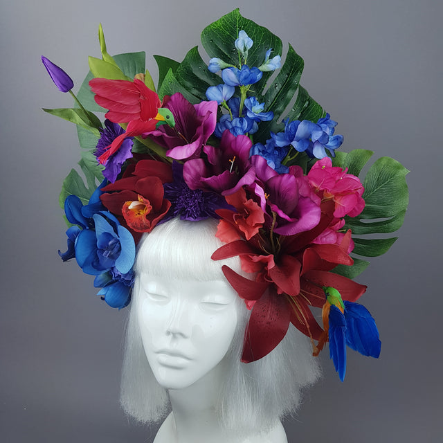 "Lilja" Colourful Hummingbird & Tropical Flower Headdress