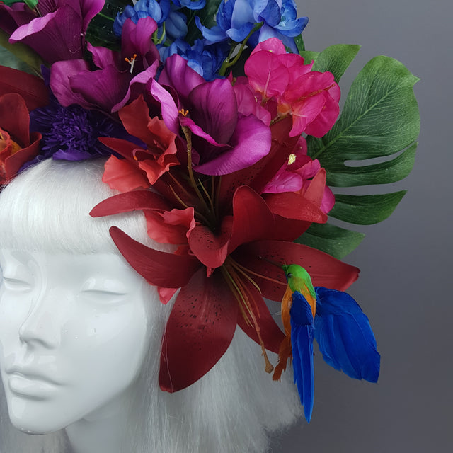 "Lilja" Colourful Hummingbird & Tropical Flower Headdress