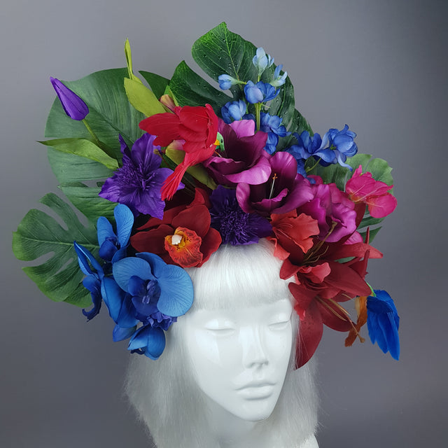 "Lilja" Colourful Hummingbird & Tropical Flower Headdress
