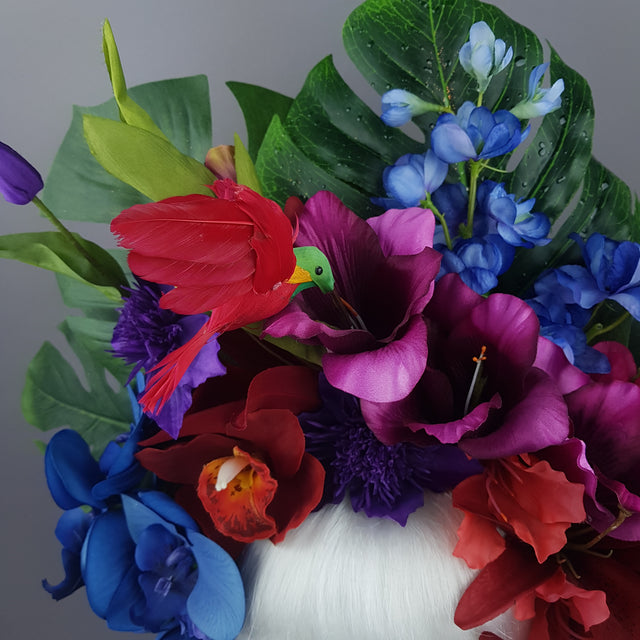 "Lilja" Colourful Hummingbird & Tropical Flower Headdress