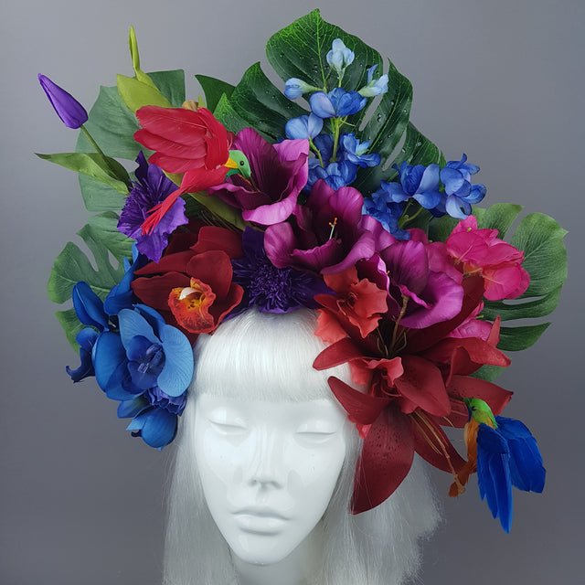 "Lilja" Colourful Hummingbird & Tropical Flower Headdress