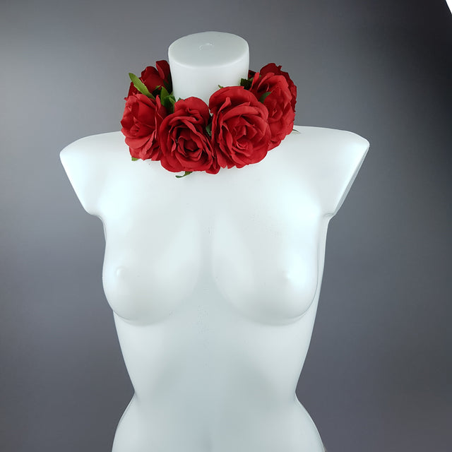 "Embrace" Red Rose Collar Neckpiece