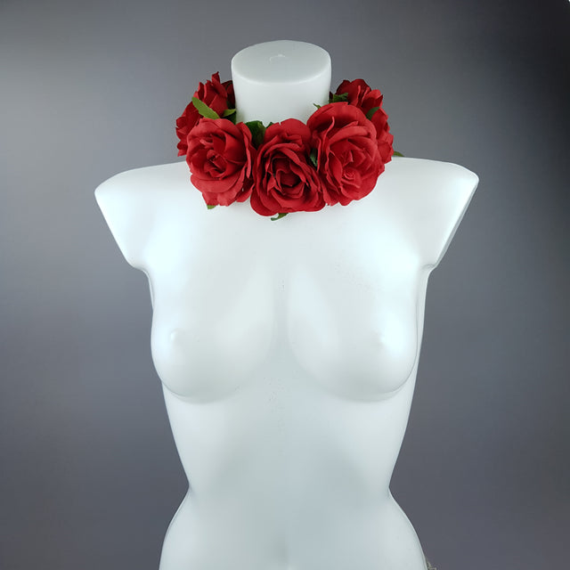 "Embrace" Red Rose Collar Neckpiece