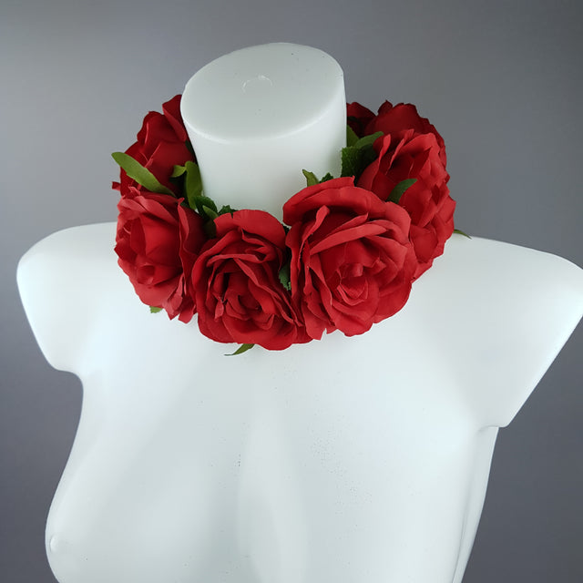 "Embrace" Red Rose Collar Neckpiece