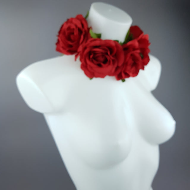 "Embrace" Red Rose Collar Neckpiece