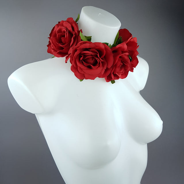 "Embrace" Red Rose Collar Neckpiece