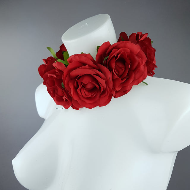 "Embrace" Red Rose Collar Neckpiece