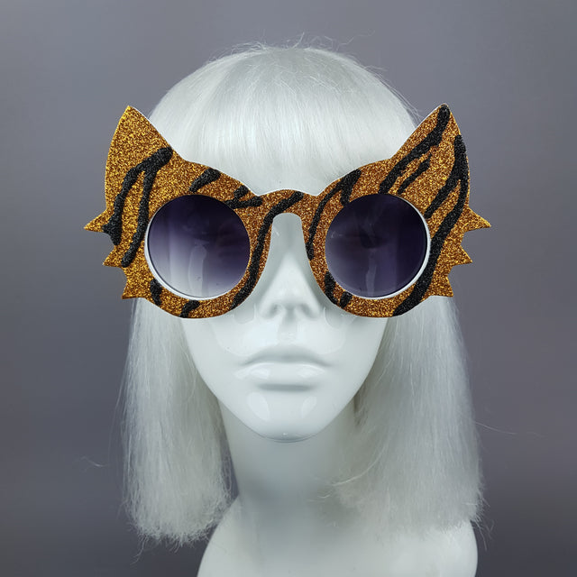 "Meowzer" Tiger Stripe Glitter Cat Sunglasses