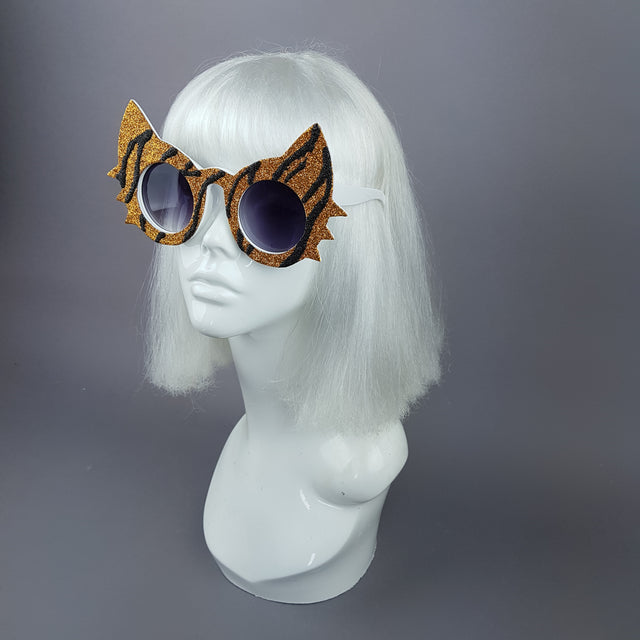 "Meowzer" Tiger Stripe Glitter Cat Sunglasses