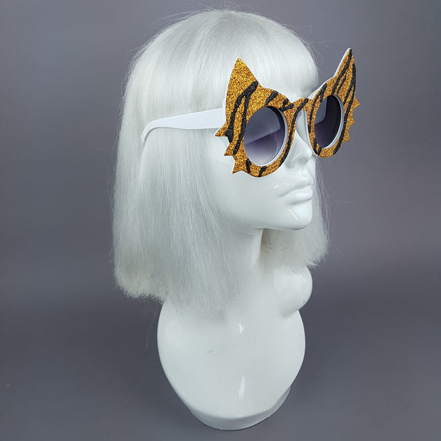 "Meowzer" Tiger Stripe Glitter Cat Sunglasses