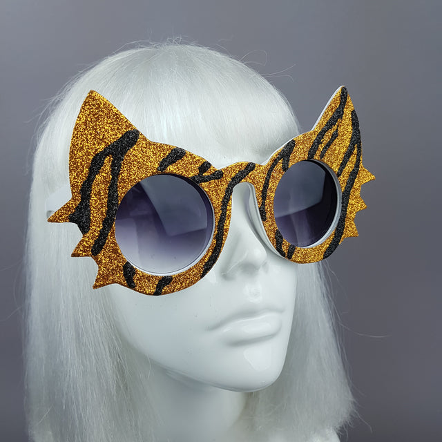 "Meowzer" Tiger Stripe Glitter Cat Sunglasses