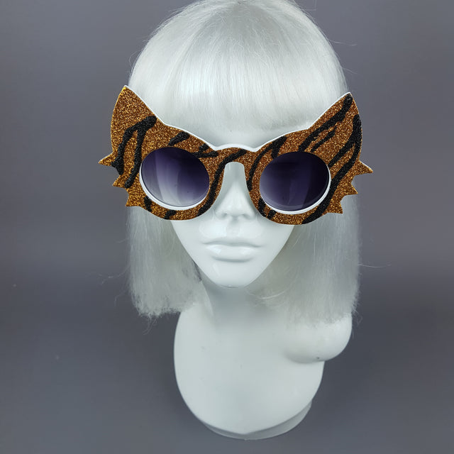 "Meowzer" Tiger Stripe Glitter Cat Sunglasses