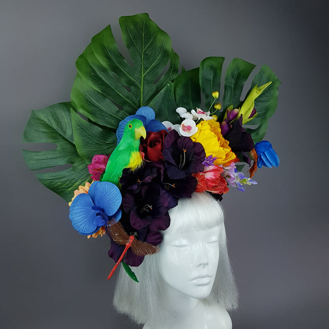 "Monsoon" Colourful Parrot & Tropical Flower Headdress