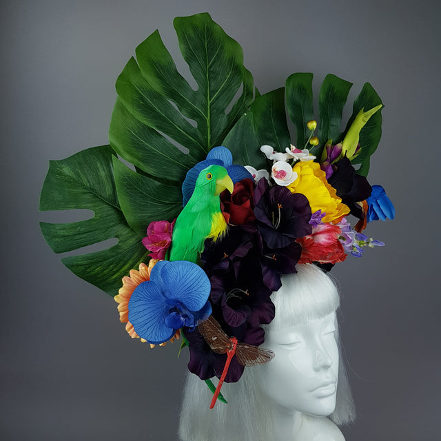 "Monsoon" Colourful Parrot & Tropical Flower Headdress