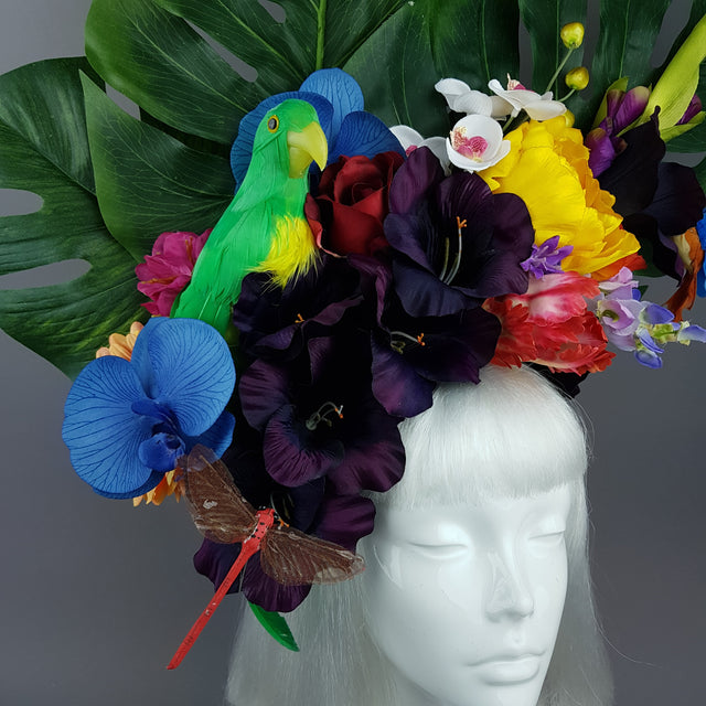 "Monsoon" Colourful Parrot & Tropical Flower Headdress