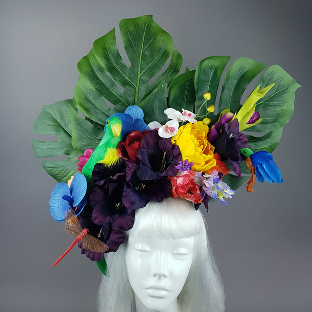 "Monsoon" Colourful Parrot & Tropical Flower Headdress