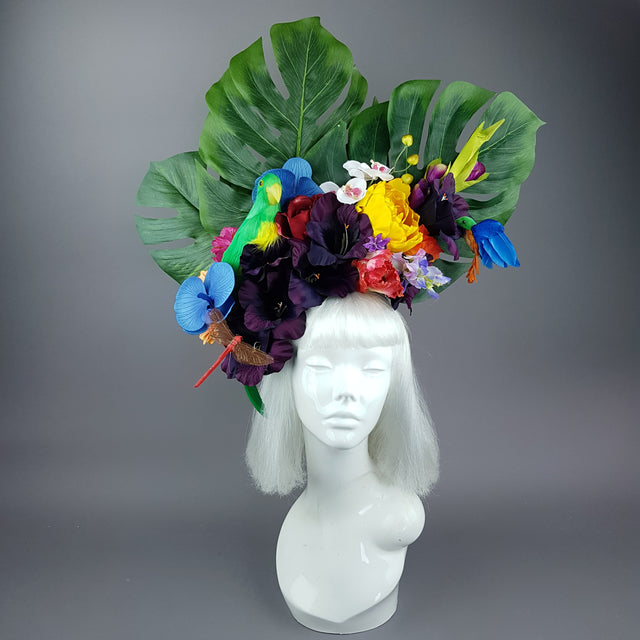 "Monsoon" Colourful Parrot & Tropical Flower Headdress