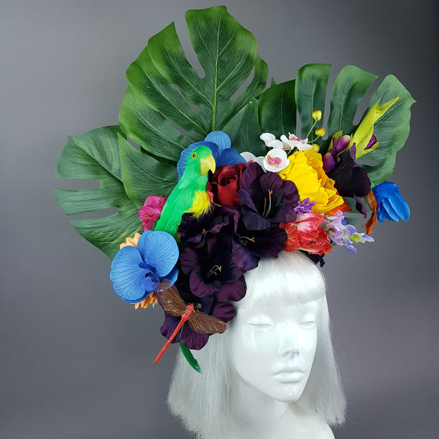 "Monsoon" Colourful Parrot & Tropical Flower Headdress