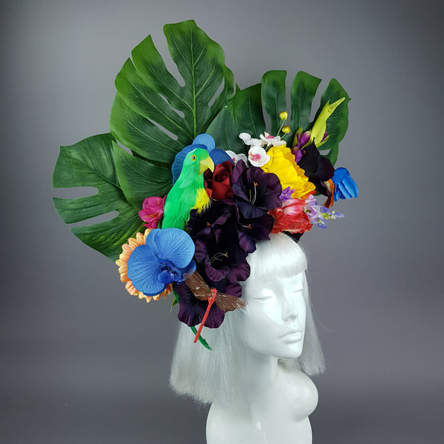 "Monsoon" Colourful Parrot & Tropical Flower Headdress