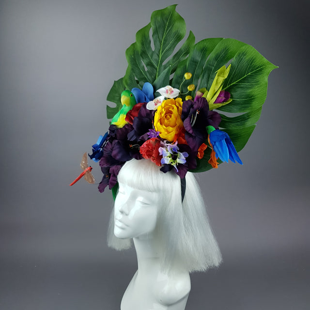 "Monsoon" Colourful Parrot & Tropical Flower Headdress