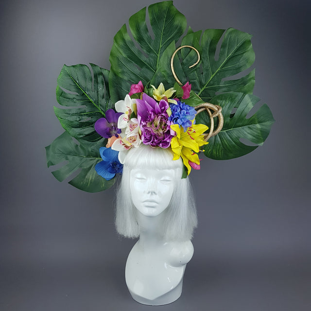 "Temptation" Tropical Flower, Leaf & Gold Snake Headdress