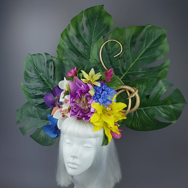 "Temptation" Tropical Flower, Leaf & Gold Snake Headdress