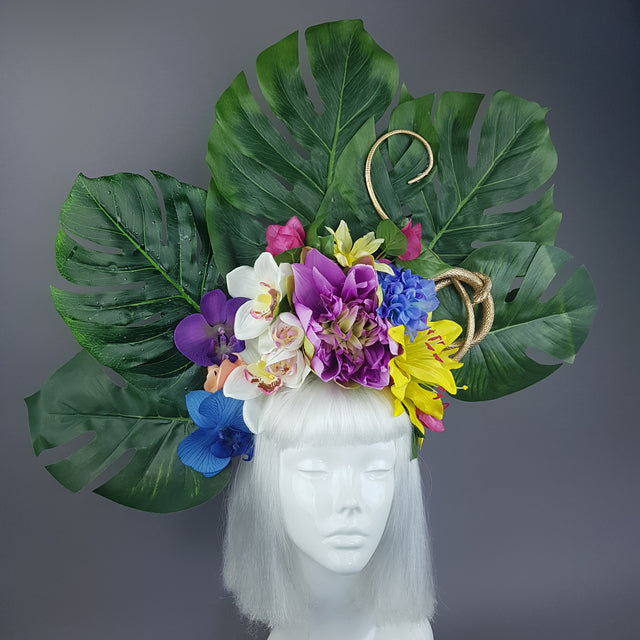 "Temptation" Tropical Flower, Leaf & Gold Snake Headdress
