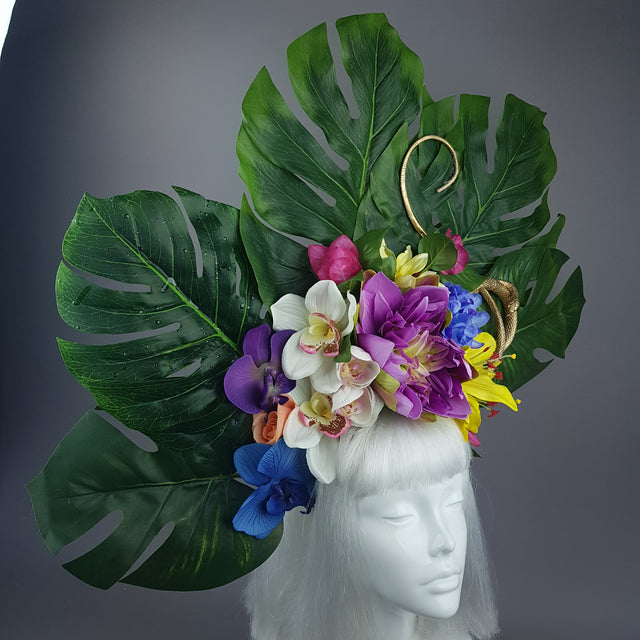 "Temptation" Tropical Flower, Leaf & Gold Snake Headdress