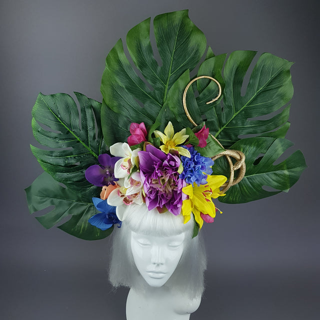 "Temptation" Tropical Flower, Leaf & Gold Snake Headdress