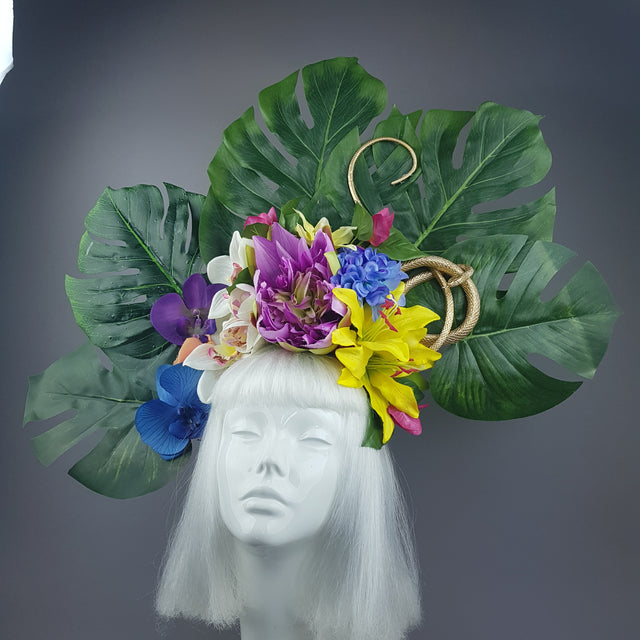 "Temptation" Tropical Flower, Leaf & Gold Snake Headdress