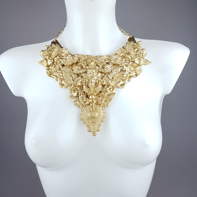 "Cielo" Ornate Gold Filigree Cherub Neckpiece
