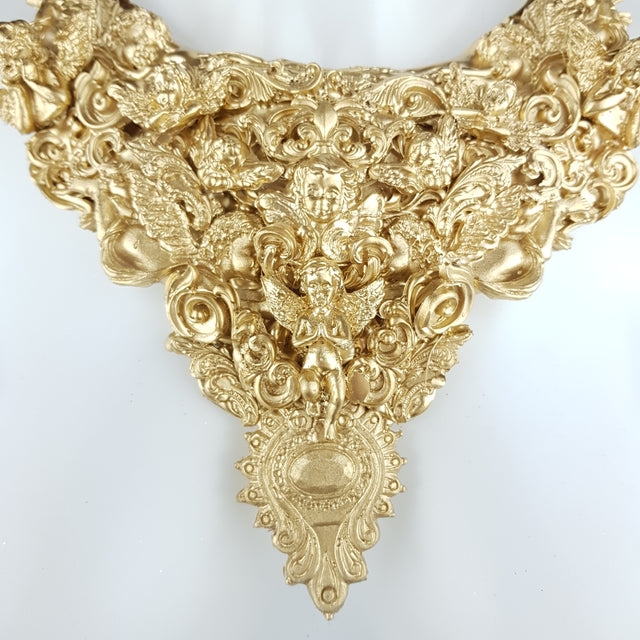 "Cielo" Ornate Gold Filigree Cherub Neckpiece