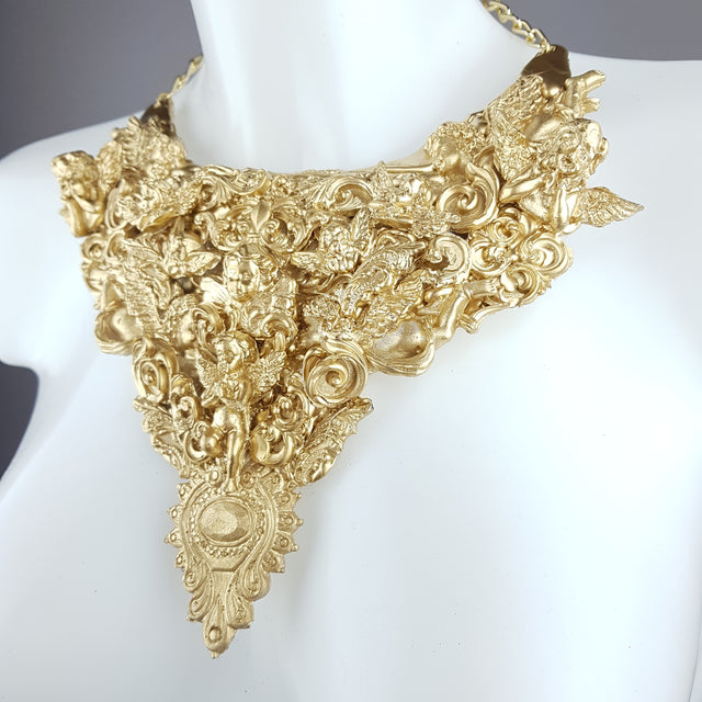 "Cielo" Ornate Gold Filigree Cherub Neckpiece