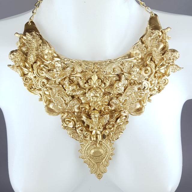 "Cielo" Ornate Gold Filigree Cherub Neckpiece